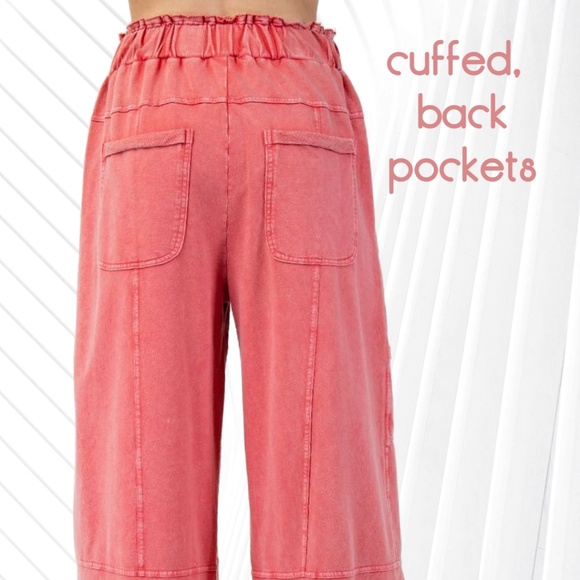 EASEL "Perfect Cargo Lux" Terry Knit Mineral Washed Flared Leg Raw Hems & Seams - Picture 11 of 15